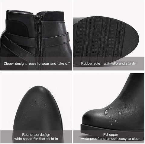 mysoft Womens Ankle Boots Chunky High Heel Zipper Boots