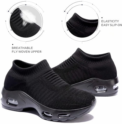 ikunka Women's Walking Shoes Slip-on Sock Shoe Lady Girls Running Shoes Mesh Air Cushion Loafers Fashion Casual Sneakers