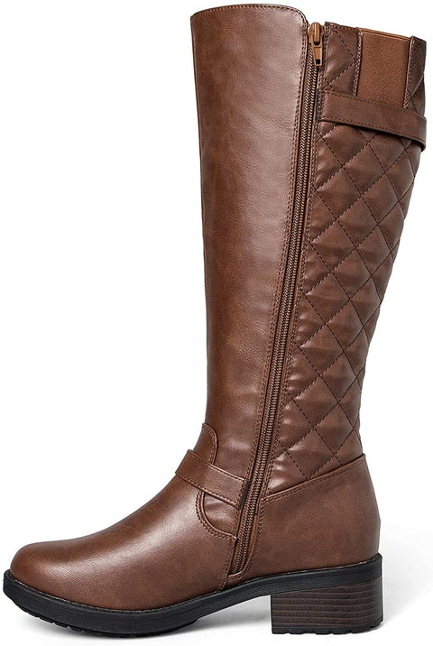 mysoft Women's Knee High Riding Boots Low Block Heel Tall Boots