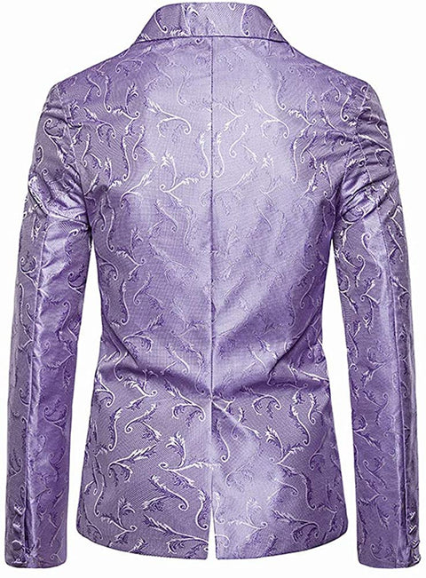 Men's Printed Embroidery Relaxed Breasted Two Button Blazer Casual Notched Lapel Party Stylish Coat