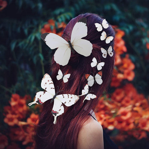 AWAYTR Realistic Printed Butterfly Hair Clip 12Pcs Fairy Hair Clips Set Hair Accessories for Girls Women (White)