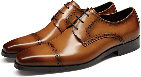 GIFENNSE Men's Dress Shoes Classic Calfskin Leather Wedding Oxford Formal Shoes