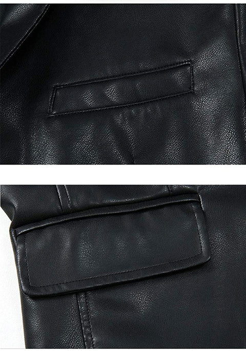 Men's Classic Slim Fit Leather Blazer Fashion Notched Lapel PU Leather Jacket