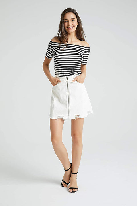 Women's A Line Distressed Ripped Denim Skirt