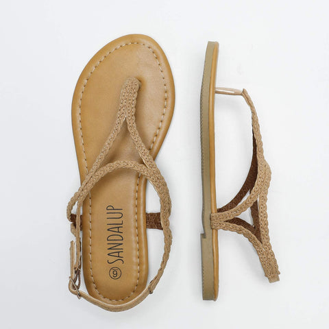 SANDALUP Flat Sandals for Women w Flannel Braided and Adjustable Metal Buckle