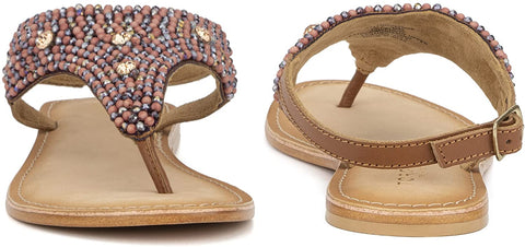 Torgeis Women's Vega Slingback T-Strap Thong Flats Flip-Flops Sandals, Round Open Toe, Leather Outsole