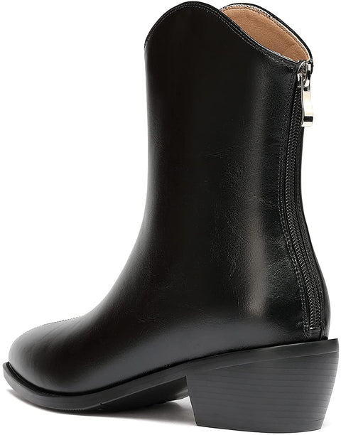 WAYDERNS Women's Zip Pointed Toe Matte Chunky Low Heel Ankle High Knight Boots 2 Inch