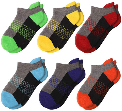 Boys Socks 6 Pairs Ankle Athletic Sock Half Cushioned Low Cut Socks for Toddler Little Big Kids