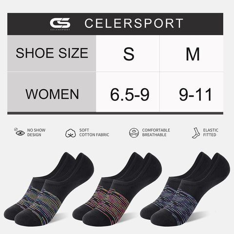 CS CELERSPORT 8 Pack No Show Socks for Women Low Cut Non Slip Invisible Socks Size 9-11, Black Mixed, Medium