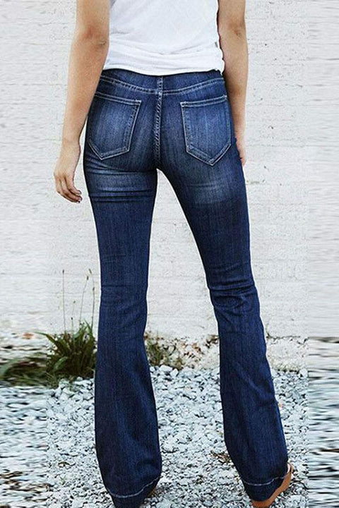Women's Slight Bootcut Solid Curvy Fit Classic Elegant Casual Modern Denim Pants