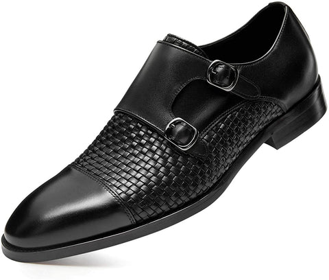 FRASOICUS Men ’s Dress Shoes Genuine Leather Single Monk Strap Slip-On Shoes for Formal Occasions