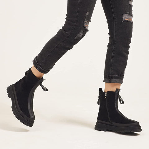 Torgeis Women’s Moira Fashion Casual Micro Suede Zipper Heel Ankle Boots, Round-Toe, Rubber Outsole