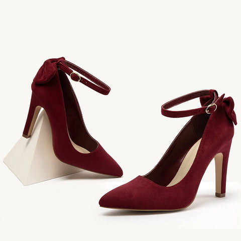 katliu Women's Pointed Toe High Heels Pumps Stiletto Ankle Strap Bow Tie Party Wedding Dressy Pumps Shoes
