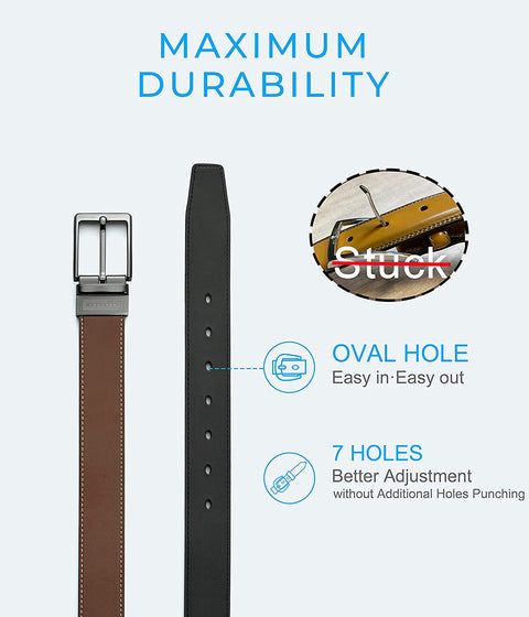 Reversible Belts for Men, CHAOREN Leather Jeans Belt 1 3/8" Black & Brown, Adjustable Trim to Fit