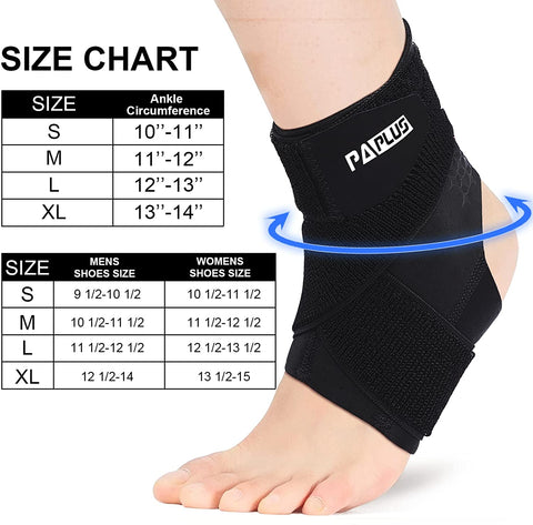 PAPLUS Ankle Brace for Men & Women, Ankle Support Foot Brace with Ankle Wrap, Adjustable Strap for Sprained, Volleyball, Sports, Black, Single, Large
