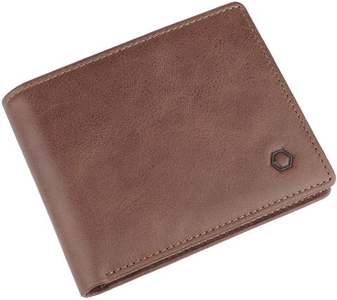RFID Blocking Cowhide Leather Bifold Wallet for Men with 2 ID Windows