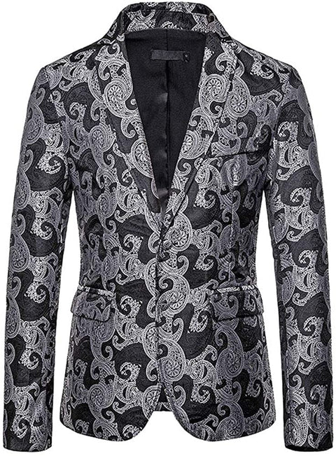 Men's Business Casual Breasted Two Button Coat Stylish Long Sleeve Printed Lapel Blazer