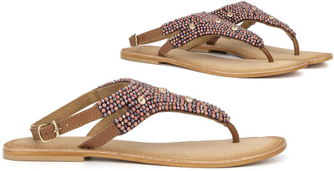 Torgeis Women's Vega Slingback T-Strap Thong Flats Flip-Flops Sandals, Round Open Toe, Leather Outsole