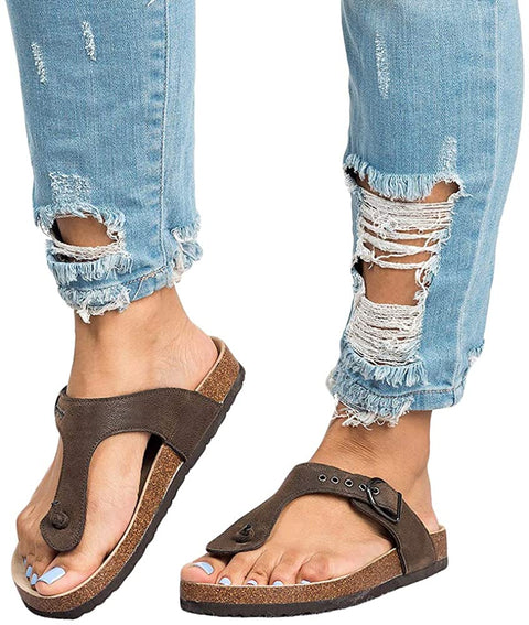 Womens Thong Flip-Flop Sandals T Strap Beach Flat Comfortable Slip On Cork Sandals