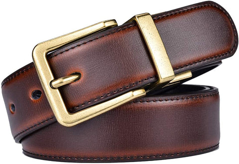 Beltox Men’s Belts Reversible Leather 1.25” Wide 1 for 2 Rotate Buckle Gift Box