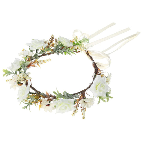 Leaf Flower Crown Garland Headpiece - Handmade Hair Garland Floral Wreath Adjusatble Flower Headbands for Bridal Wedding Festival Party Flower Leaves Crown (Cream white)
