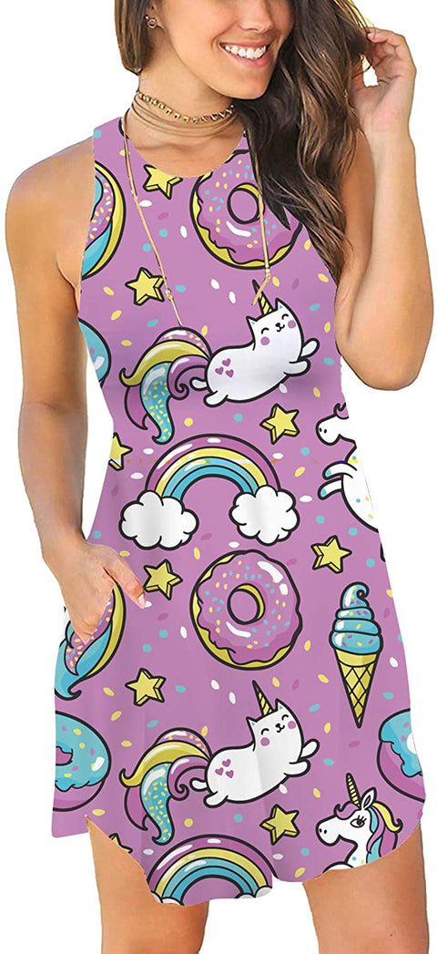 Unicorn Dress for Women T Shirt Sundress Swimsuit Cover Ups with Pockets