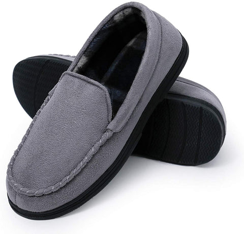 mysoft Men's House Slippers Memory Foam Classic Moccasin Slip on Shoes Anti-Slip Sole Indoor Outdoor