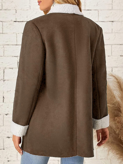 Women's Open Front Long Sleeve Blends Coat Lapel Casual Solid Color Fashion Outwear with Pockets