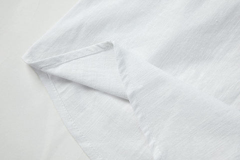 Men's Cotton Linen Henley Shirt Long Sleeve Drawstring Casual V Neck Lace-Up Plain Tops
