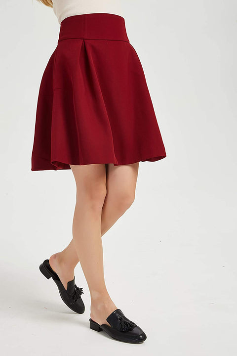 Womens A Line Short Pleated Skirt Back Elastic