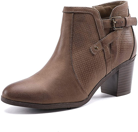 EETTARO Women's Chunky Heel Ankle Boots Fashion Pointed Toe Booties Side Zipper Buckle Shoes