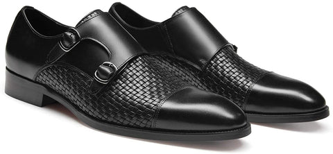 FRASOICUS Men ’s Dress Shoes Genuine Leather Single Monk Strap Slip-On Shoes for Formal Occasions