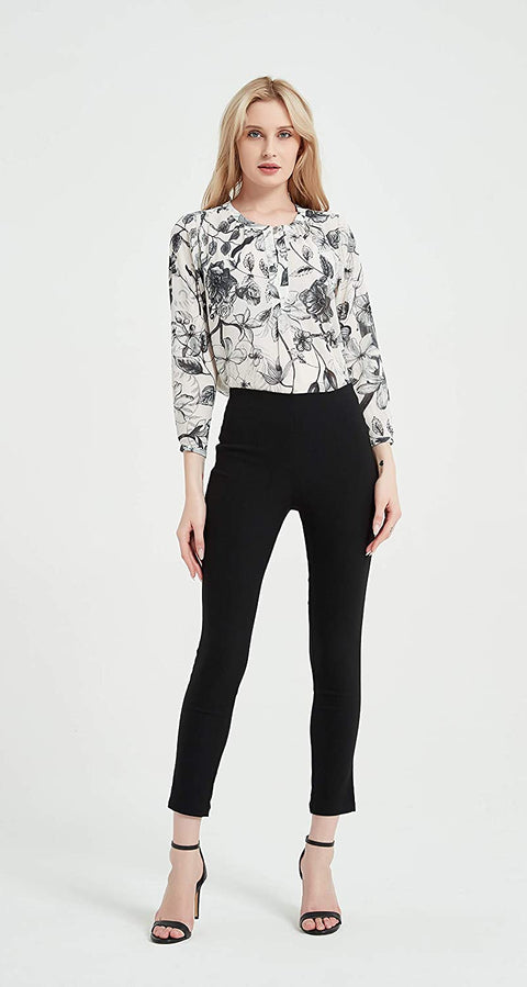 Womens Elastic Waist Pull on Slim Pants Capris Mid Rise