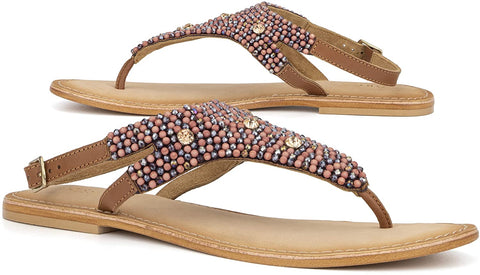 Torgeis Women's Vega Slingback T-Strap Thong Flats Flip-Flops Sandals, Round Open Toe, Leather Outsole