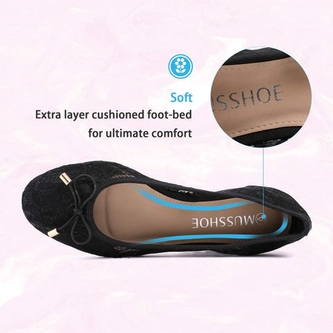 MUSSHOE Ballet Flats for Women Floral Breathable Crochet Lace Ballet Shoes Comfortable Slip On Women's Flats