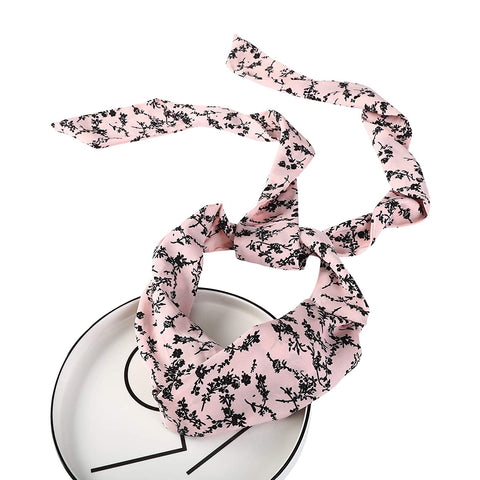 Long Hug Head Wrap Headband - 3PCS Chiffon Twisted Turban Head Wraps Criss Cross Hair Band Long Scarf (Floral(Pink+White+Black))