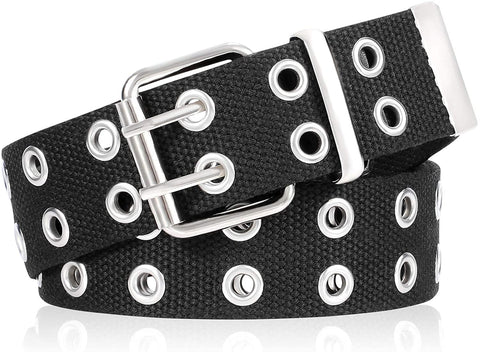 Double Grommet Canvas Web Belt for Women Men Punk Nylon Belt Jeans 2 Hole Belts Halloween