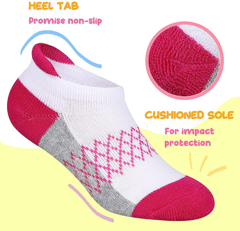 Girls Socks 6-Pack Ankle Athletic Socks For Children Cushioned Sole Low Cut Casual Socks For Little Big Kids