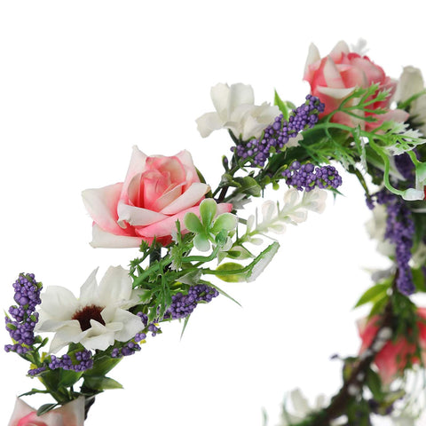 Leaf Flower Crown Garland Headpiece - Handmade Hair Garland Floral Wreath Adjusatble Flower Headbands for Bridal Wedding Festival Party Flower Leaves Crown (Pink + White)