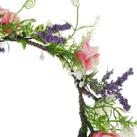 Leaf Flower Crown Garland Headpiece - Handmade Hair Garland Floral Wreath Adjusatble Flower Headbands for Bridal Wedding Festival Party Flower Leaves Crown (Pink + White)