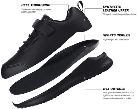 brooman Kids White School Sneakers Black Uniform Shoes