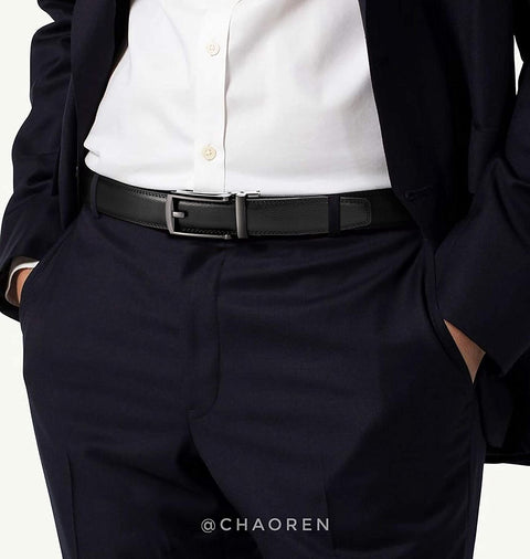 Leather Ratchet Belt 1 1/4" Comfort with Click Buckle, CHAOREN Dress Belt Adjustable Trim to Exact fit