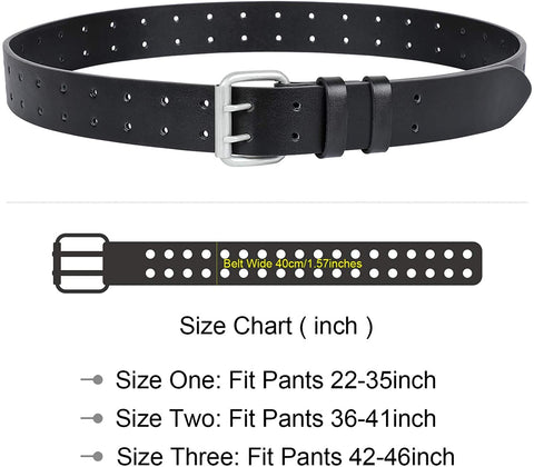 Men's Double Prong Belt, 2 Holes Leather Jeans Belt for Men 1.57 inches Wide
