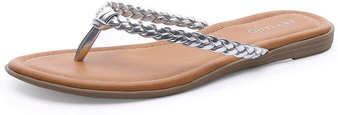 EETTARO Women's Braided Strappy Thong Flip Flops Slip-On Beach Sandals Casual Plaited Leather Slippers