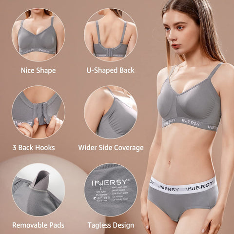 INNERSY Women’s Wireless Comfortable Everyday Bras Padded Support 2-Pack