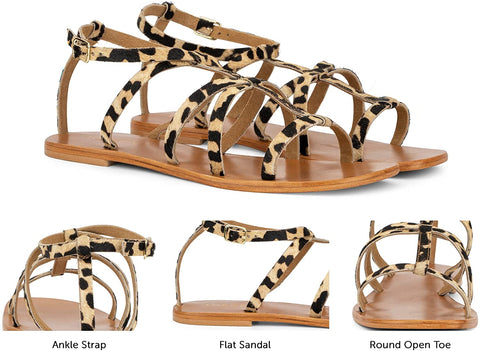 Torgeis Women's Syrene Gladiator Slingback Ankle Strap Flats Sandals, Round Open Toe, Rubber Outsole