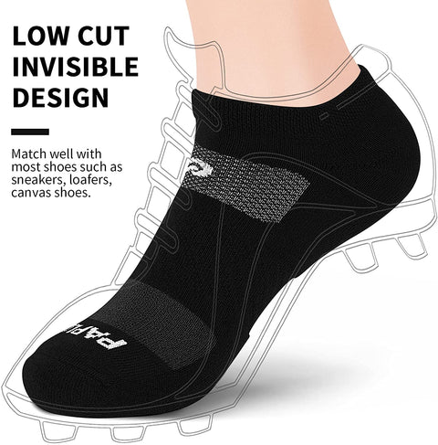 PAPLUS No Show Running Socks for Men (6 Pairs), Cushioned Athletic Ankle Socks with Arch Support