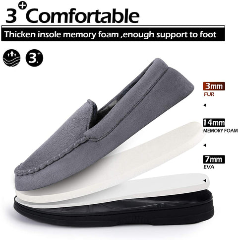 mysoft Men's House Slippers Memory Foam Classic Moccasin Slip on Shoes Anti-Slip Sole Indoor Outdoor