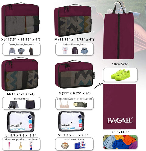 BAGAIL 8 Set Packing Cubes+3 Ultralight Zipper Pouch