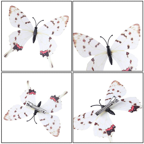 AWAYTR Realistic Printed Butterfly Hair Clip 12Pcs Fairy Hair Clips Set Hair Accessories for Girls Women (White)